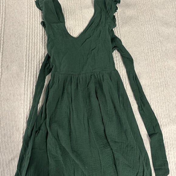 NWT JJ’s House Green V‑Neck A‑Line Mini Dress • Size L • Cotton Blend Trapeze - Picture 5 of 5